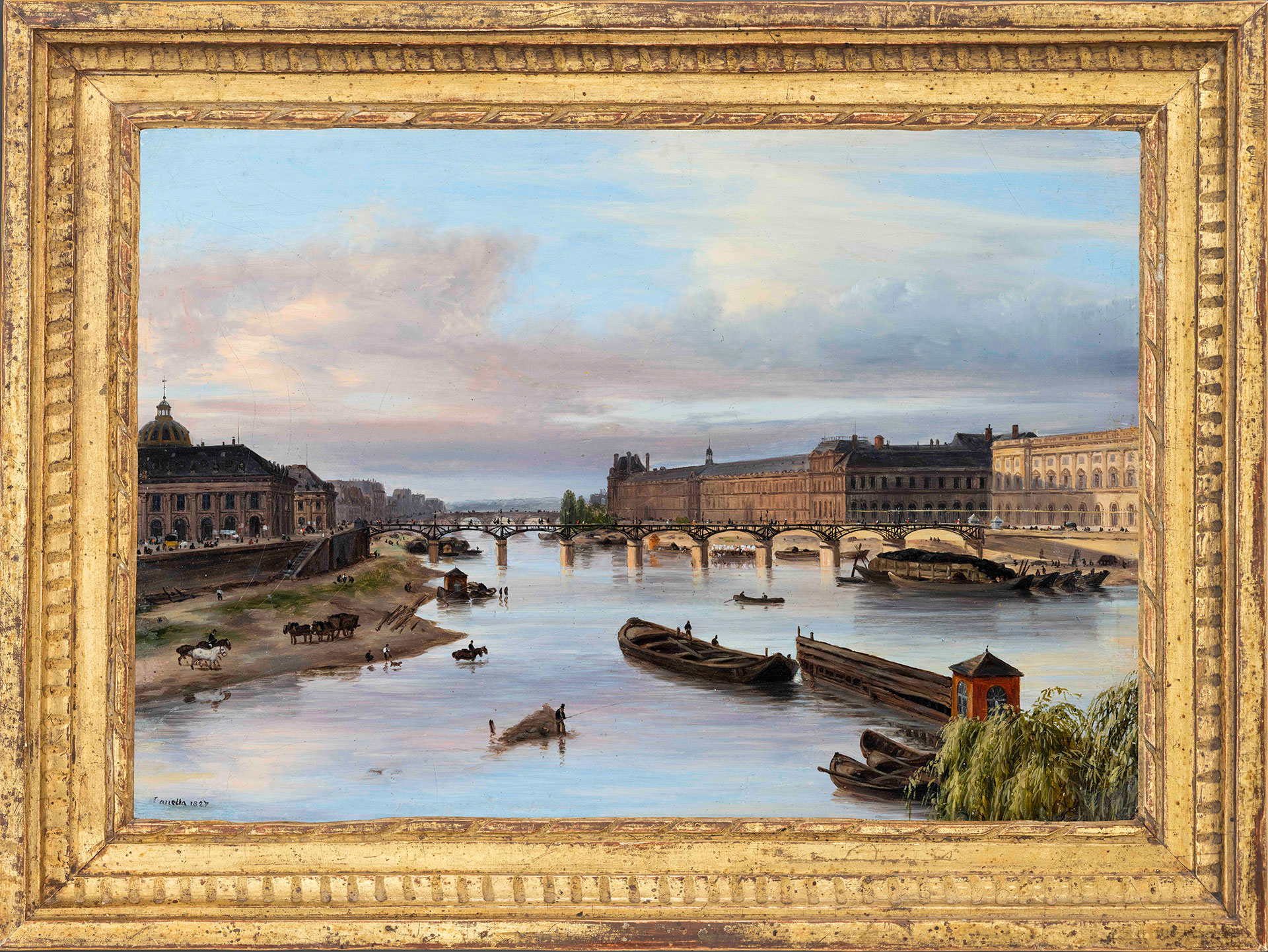 Giuseppe Canella, A View of the Louvre, the Académie des Beaux-Arts, the Pont des Art and the Pont Royale from the Square du Vert-Galant on the Île de la Cité - Rafael Valls
