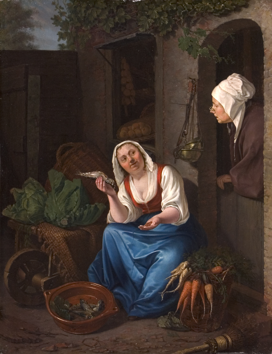 Pieter Christoffel Wonder, A Young Woman selling Fish and Vegetables - Rafael Valls