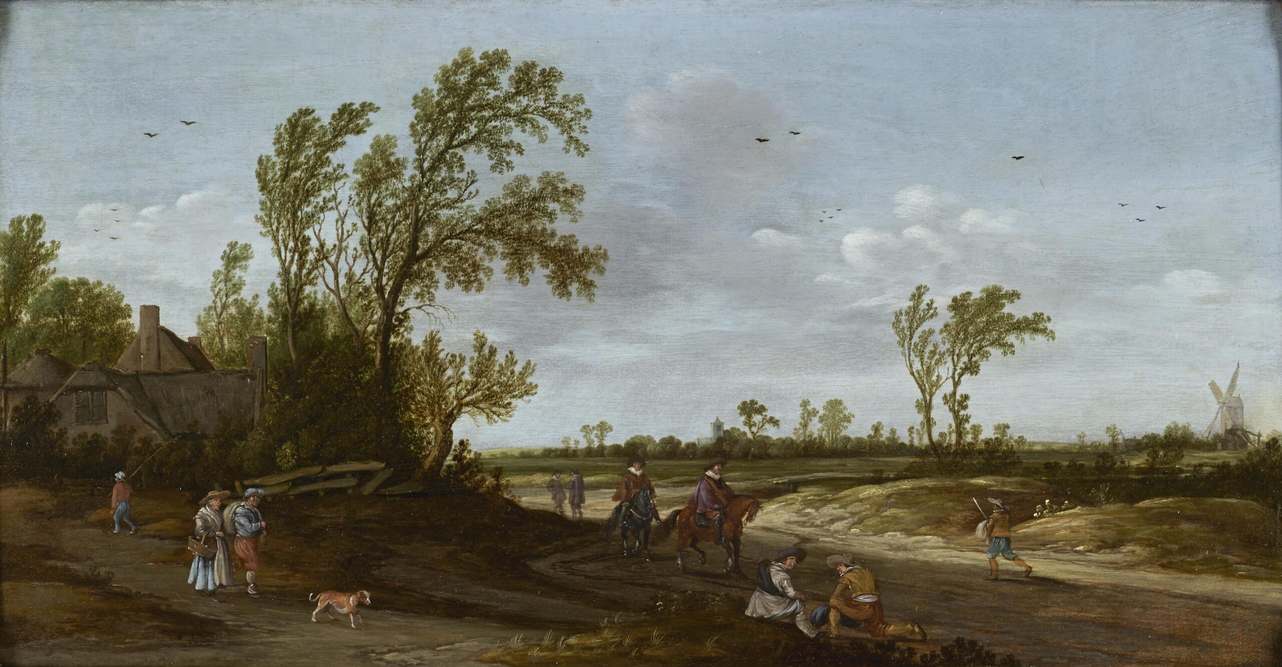 Pieter de Neyn, A Landscape with Riders and Peasants by a Cottage - Rafael Valls