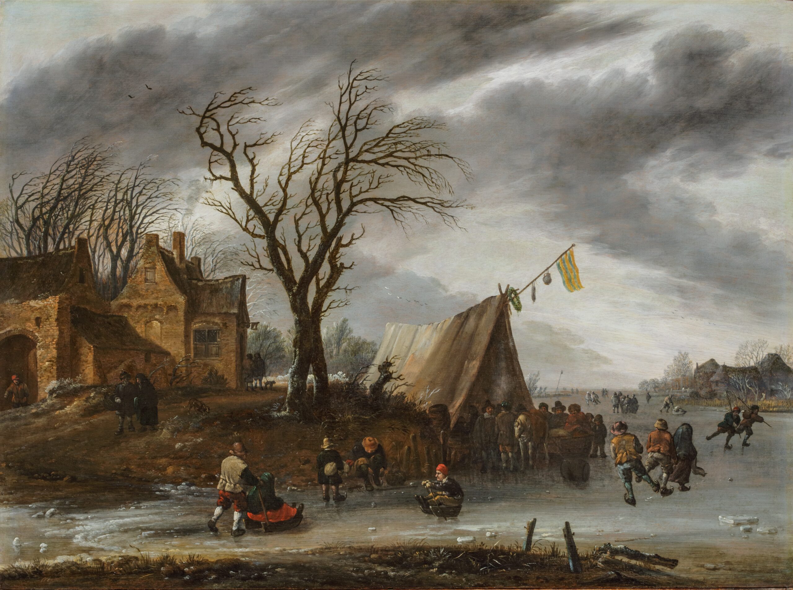 Salomon Rombouts, A Winter Scene with Skaters on a frozen Canal - Rafael Valls
