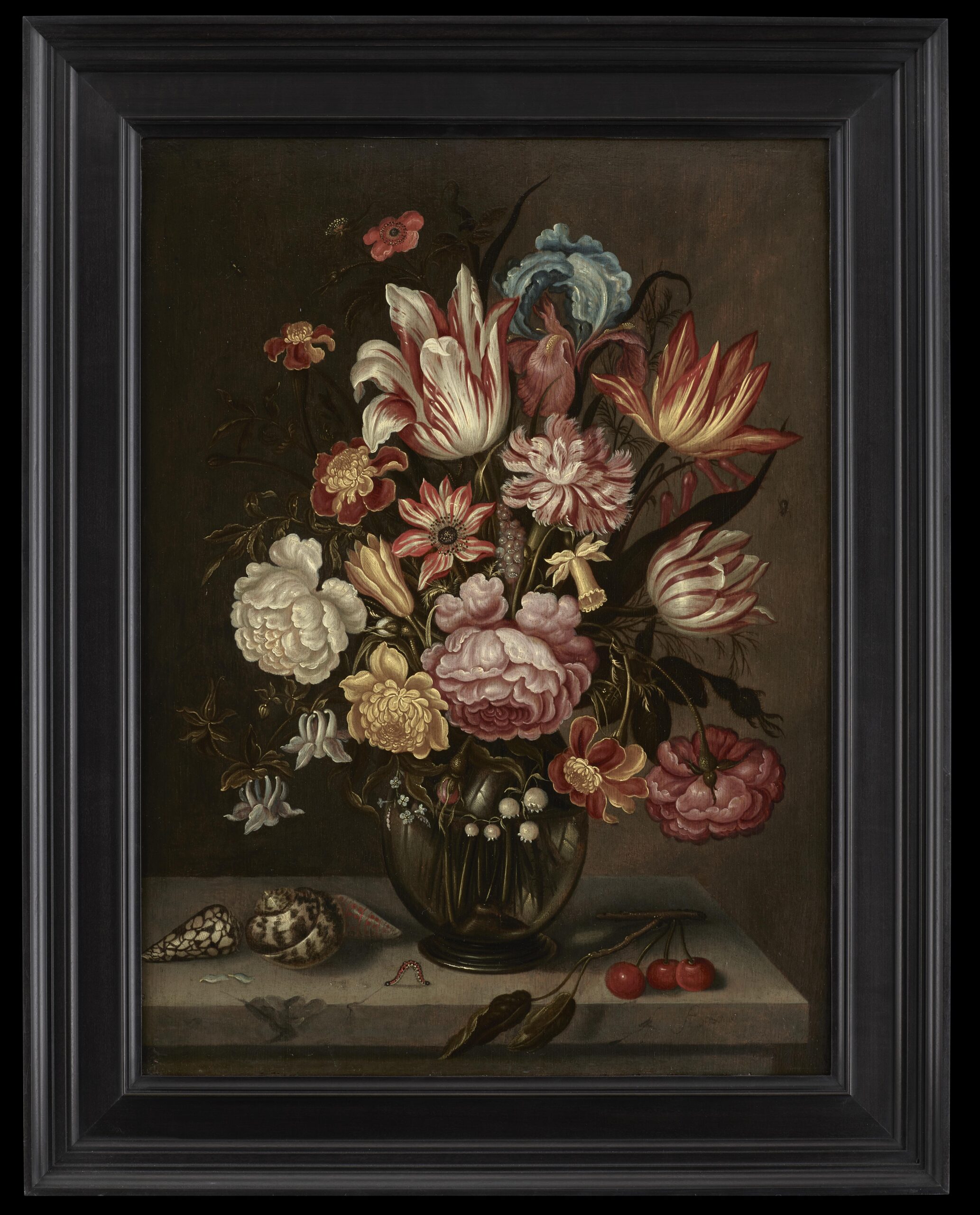 A Still Life with Flowers in a Vase including Roses, Tulips, Carnation ...