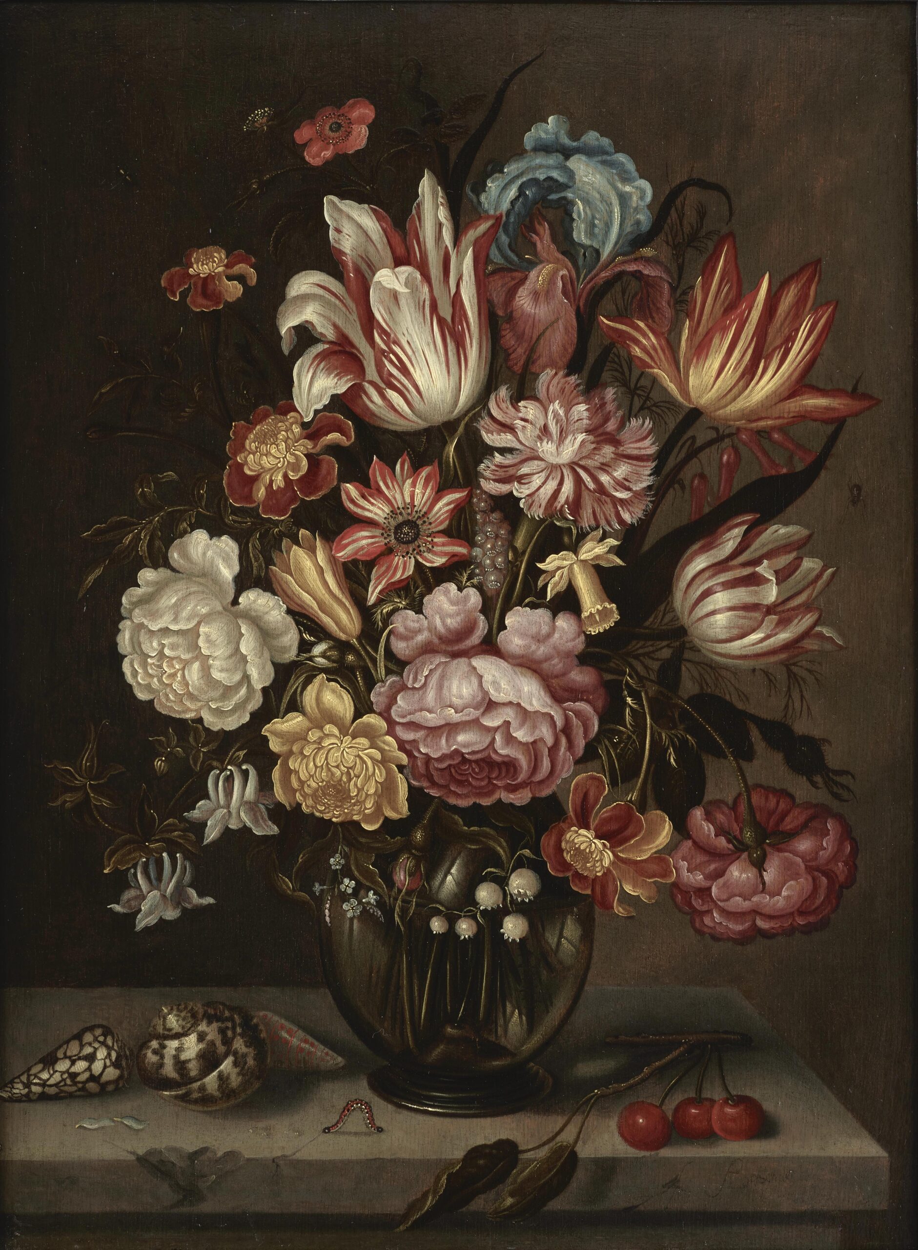 A Still Life with Flowers in a Vase including Roses, Tulips, Carnation ...