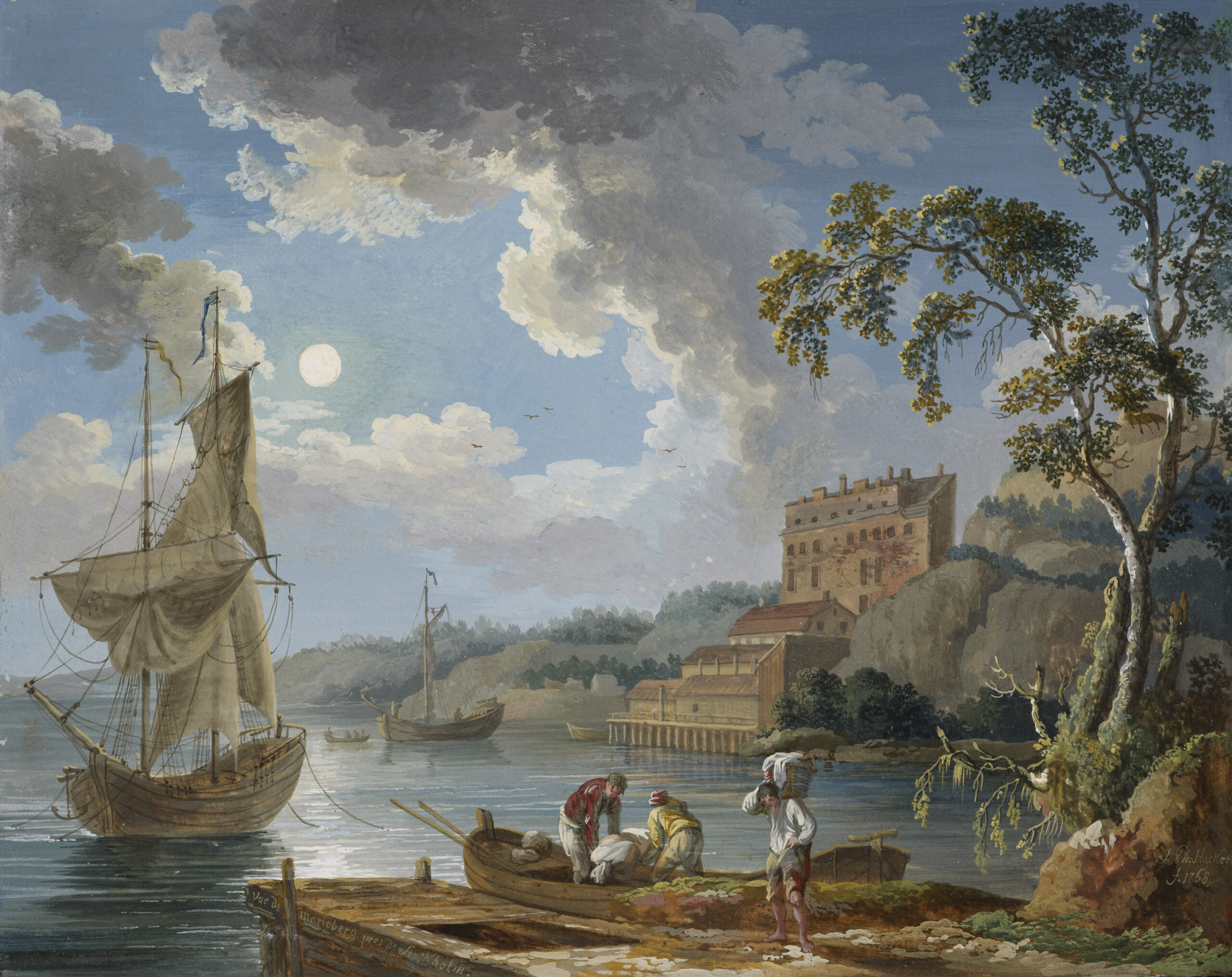 Jakob Philipp Hackert, A View of the Fayence-Fabrique in Marieberg near Stockholm with Fishing Boats and Fishermen unloading their Catch - Rafael Valls