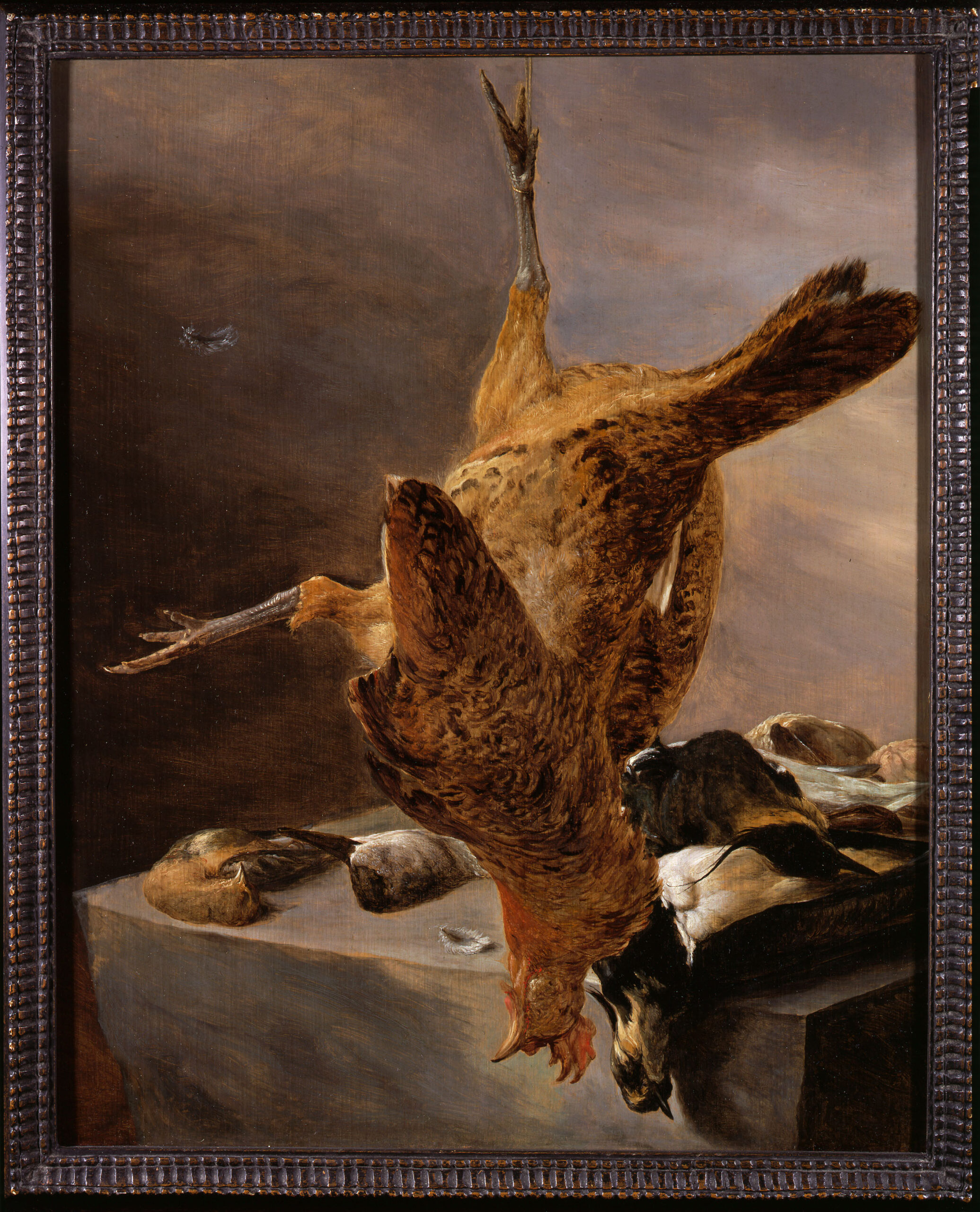 Salomon van Ruysdael, A Still Life with a Cockerel, Hanging with two Lapwings, a Duck and other Birds, Lying on a Stone Ledge - Rafael Valls