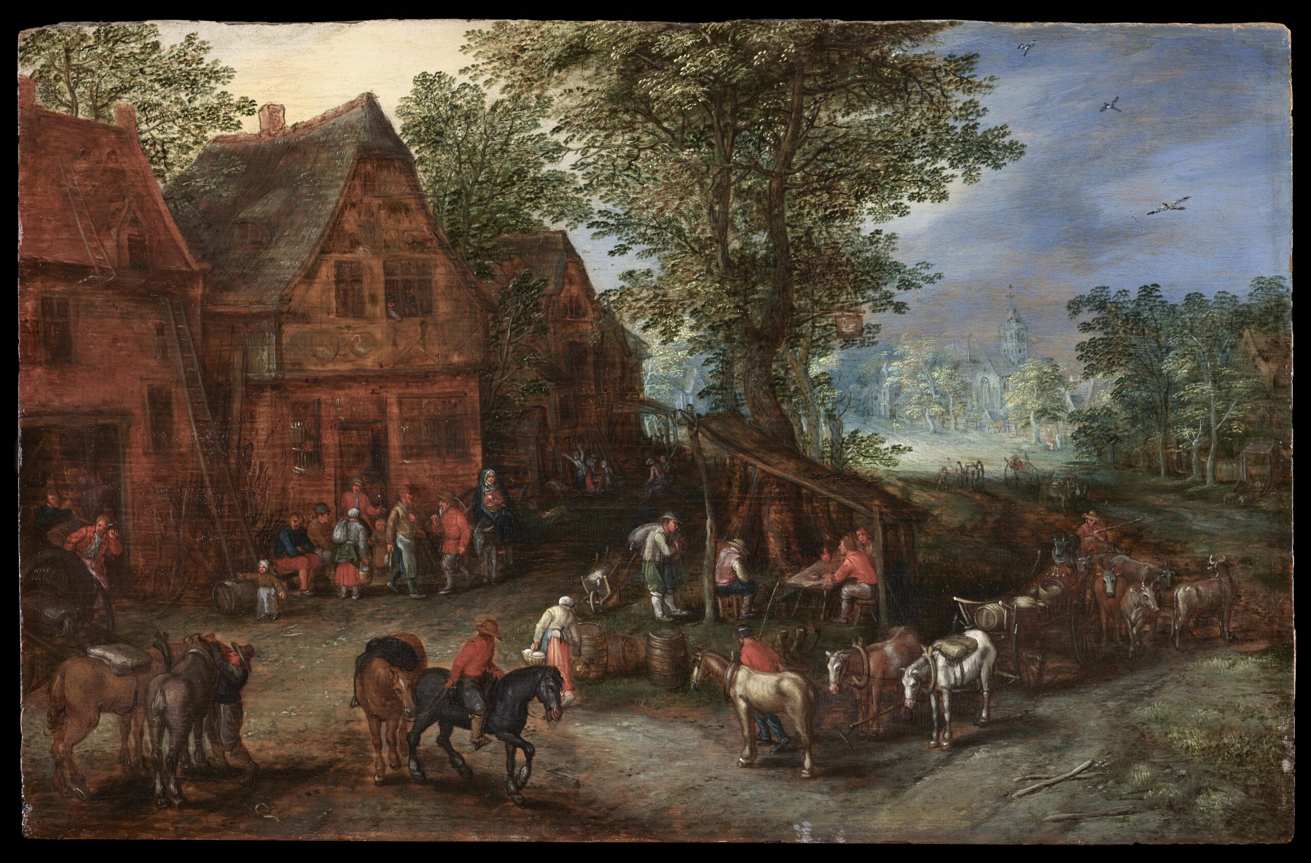 Jan Brueghel the Younger, A Village with Travellers halting at an Inn - Rafael Valls