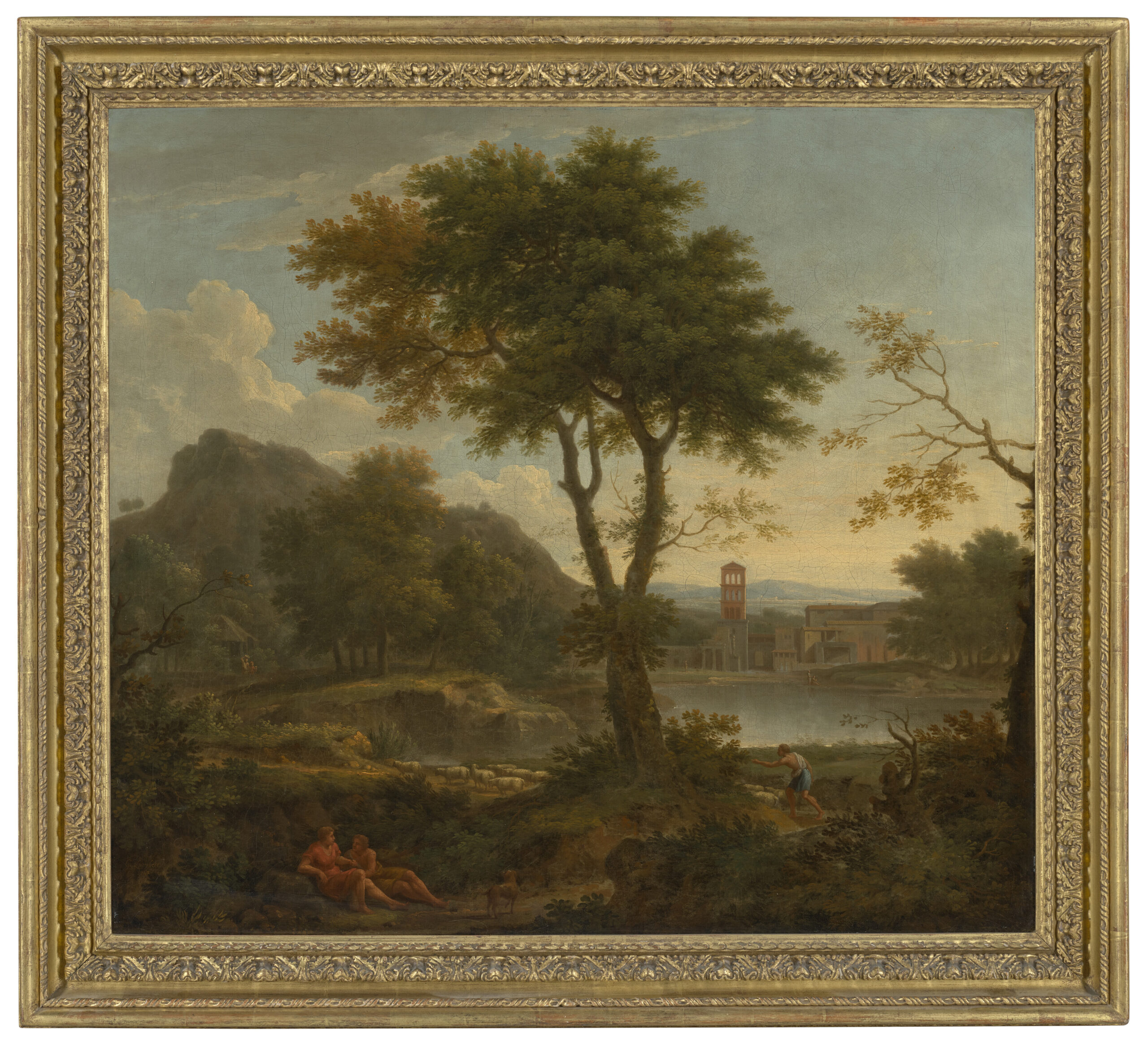 George Lambert, An Italianate Landscape with a Shepherd and other Figures, a Monastery behind - Rafael Valls