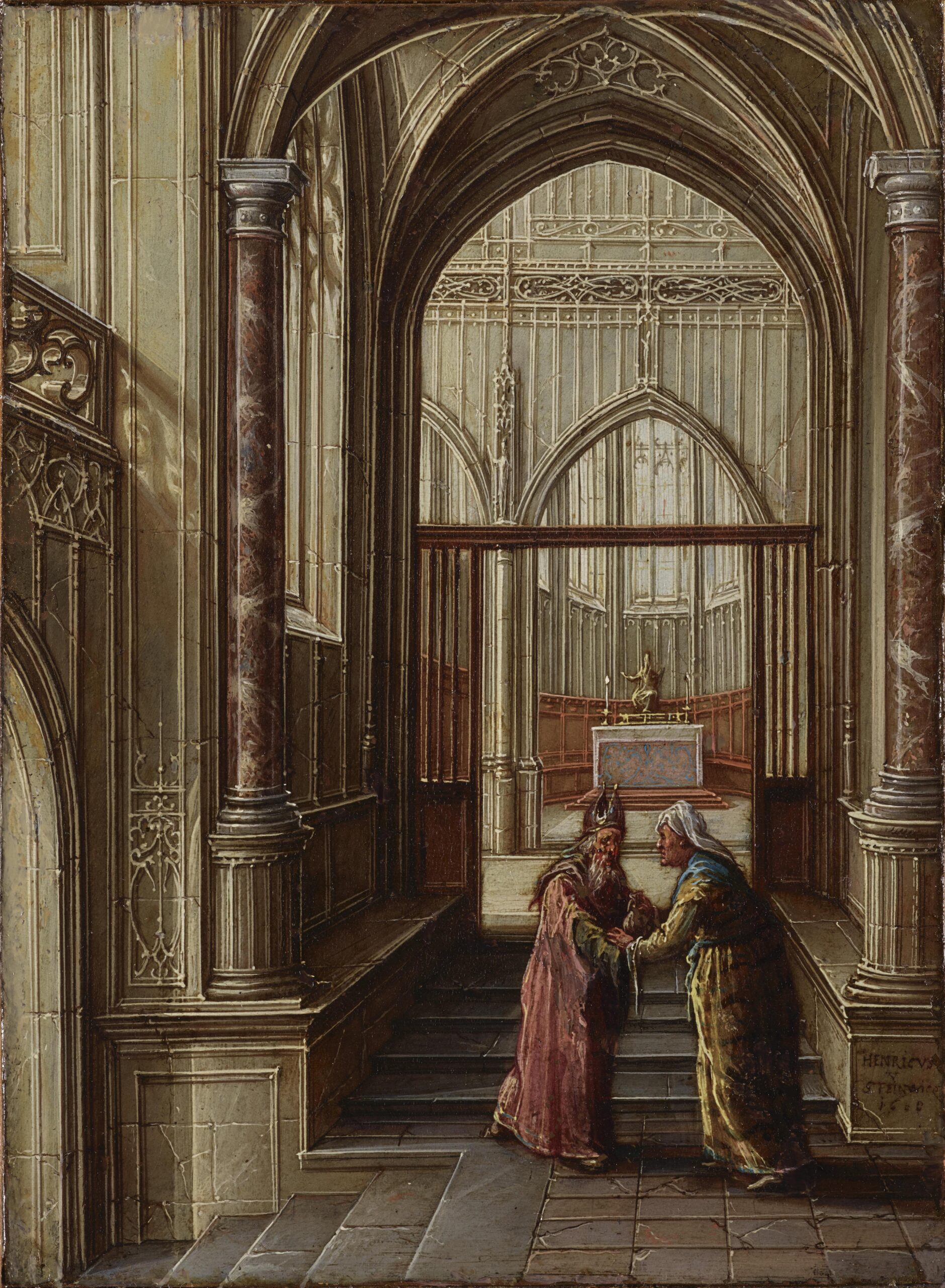 Hendrick van Steenwyck II, A Temple Interior, perhaps showing the story of Esther and Mordecai - Rafael Valls