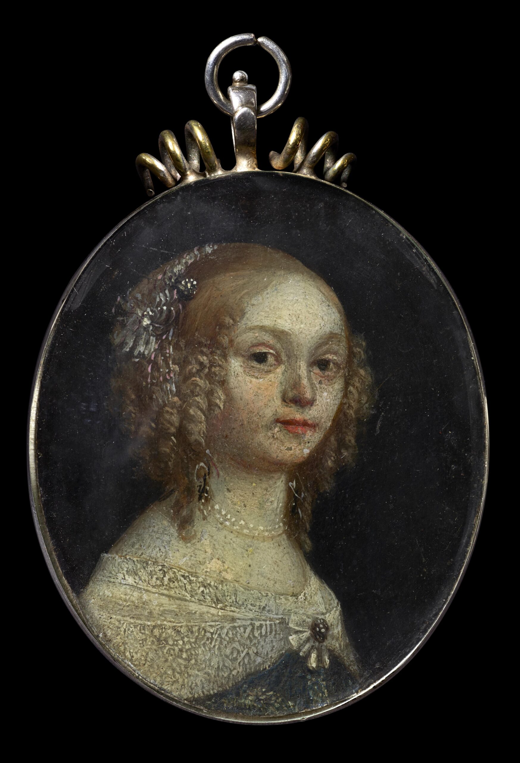 Dutch School circa 1650, A Miniature Portrait of a Young Lady in a blue Dress with a Lace Collar, her Hair arranged in Ringlets - Rafael Valls