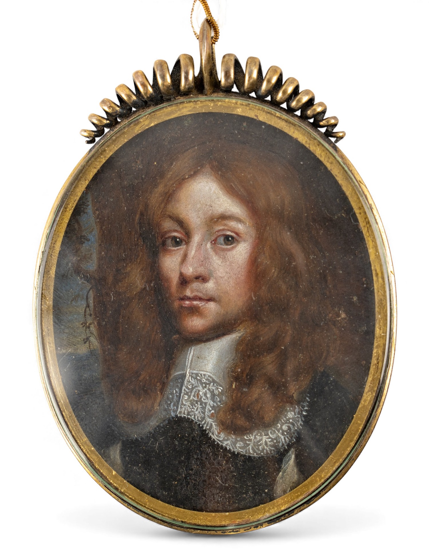 Dutch Artist, A Portrait Miniature of a Gentleman with a Lace Collar, a Wooded Landscape behind him - Rafael Valls