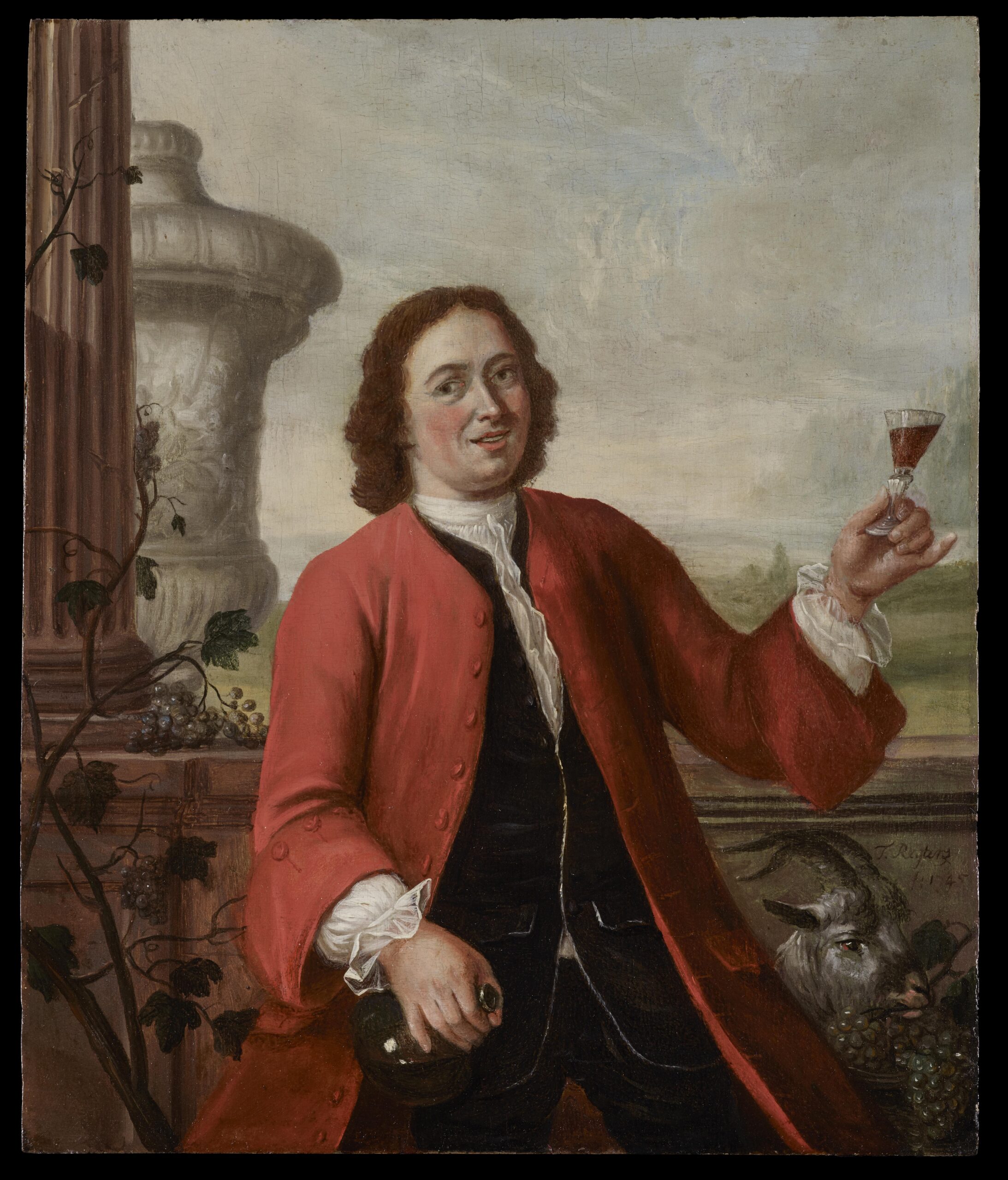 Tibout Regters, A Portrait of a Young Man holding a Bottle of Wine and a drinking Glass - Rafael Valls